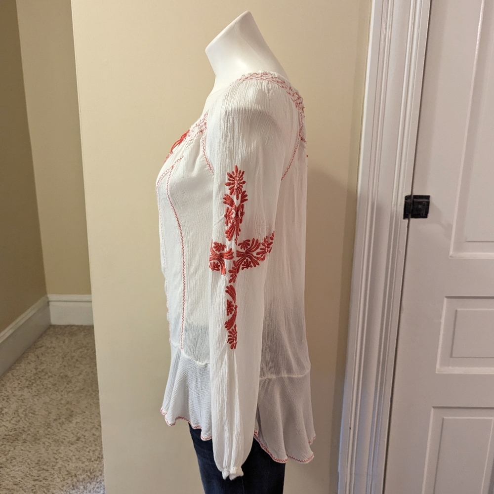 Free People white top with orange embroidery size small - Picture 3 of 8